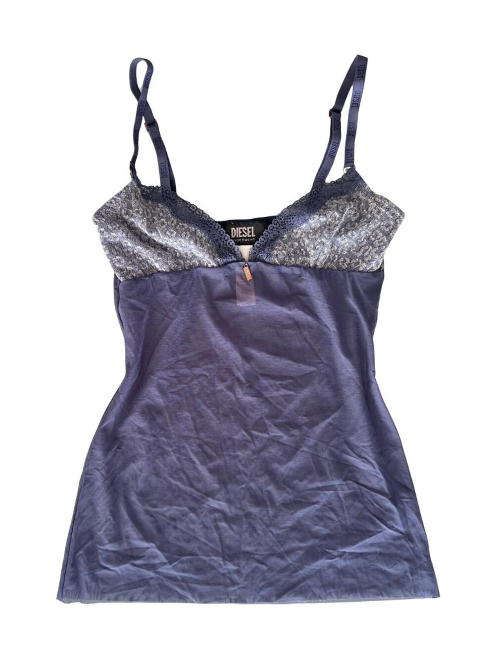 🌊 Diesel Y2K Blue Mesh Lace Cami Tank Semi Sheer Lingerie Top XS
